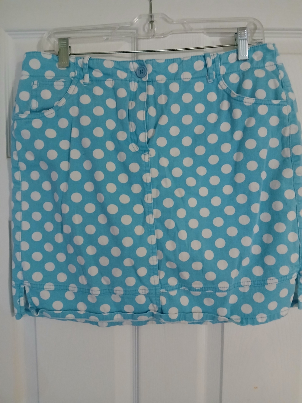 Larry Levine Blue and White Polka Dot Mini Skirt